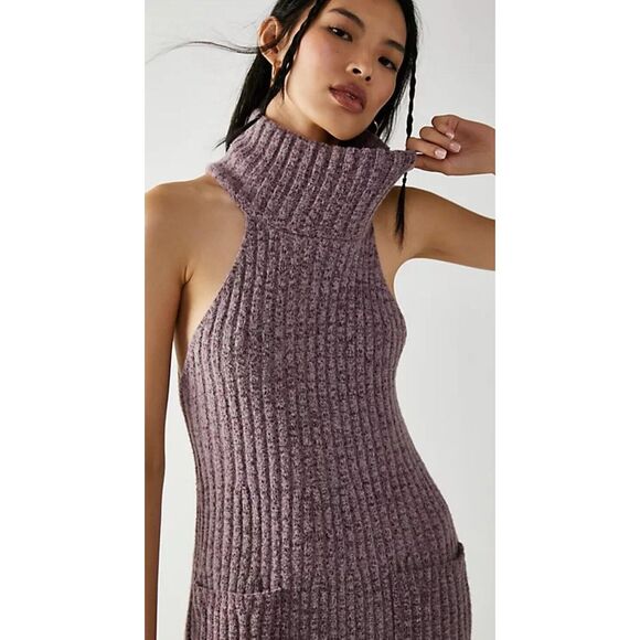 FREE PEOPLE Claude L Sweater Dress Purple Brandy Wine Sleeveless NWT $138 - Picture 10 of 11